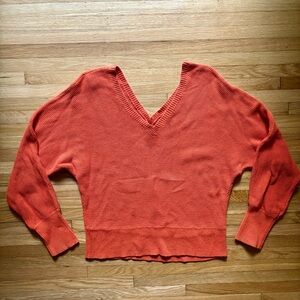 Anthropologie Sweater‎ Womens Medium V-Neck Orange Cotton Knit Pullover Cozy